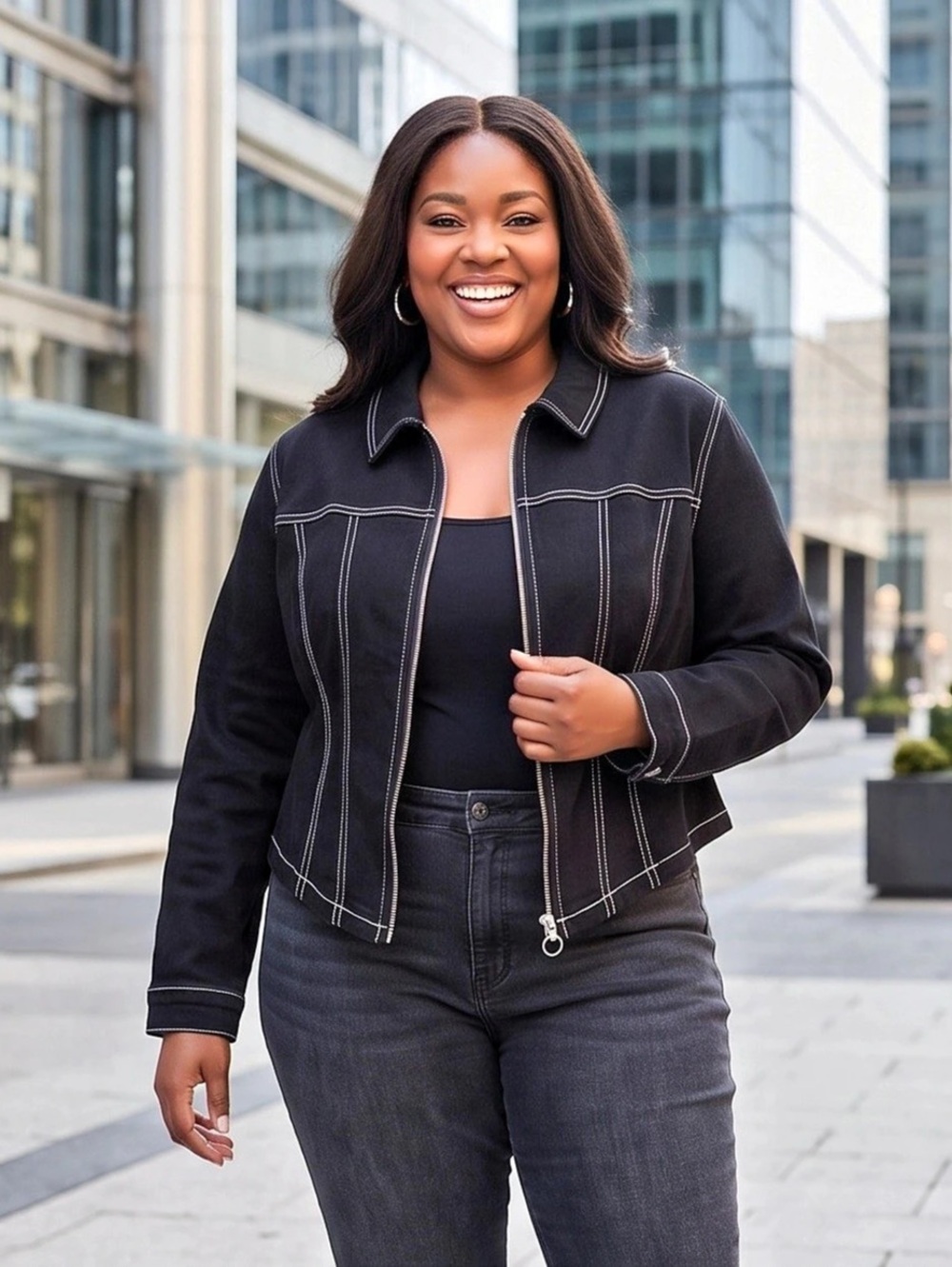 Ashley Stewart Black Denim Jacket Like New
